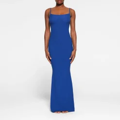 SOFT LOUNGE LONG SLIP DRESS | COBALT