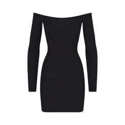 SOFT LOUNGE OFF THE SHOULDER MINI DRESS | ONYX