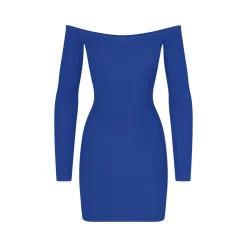 SOFT LOUNGE OFF THE SHOULDER MINI DRESS | COBALT