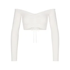 SOFT LOUNGE RUCHED LONG SLEEVE CROP TOP | MARBLE