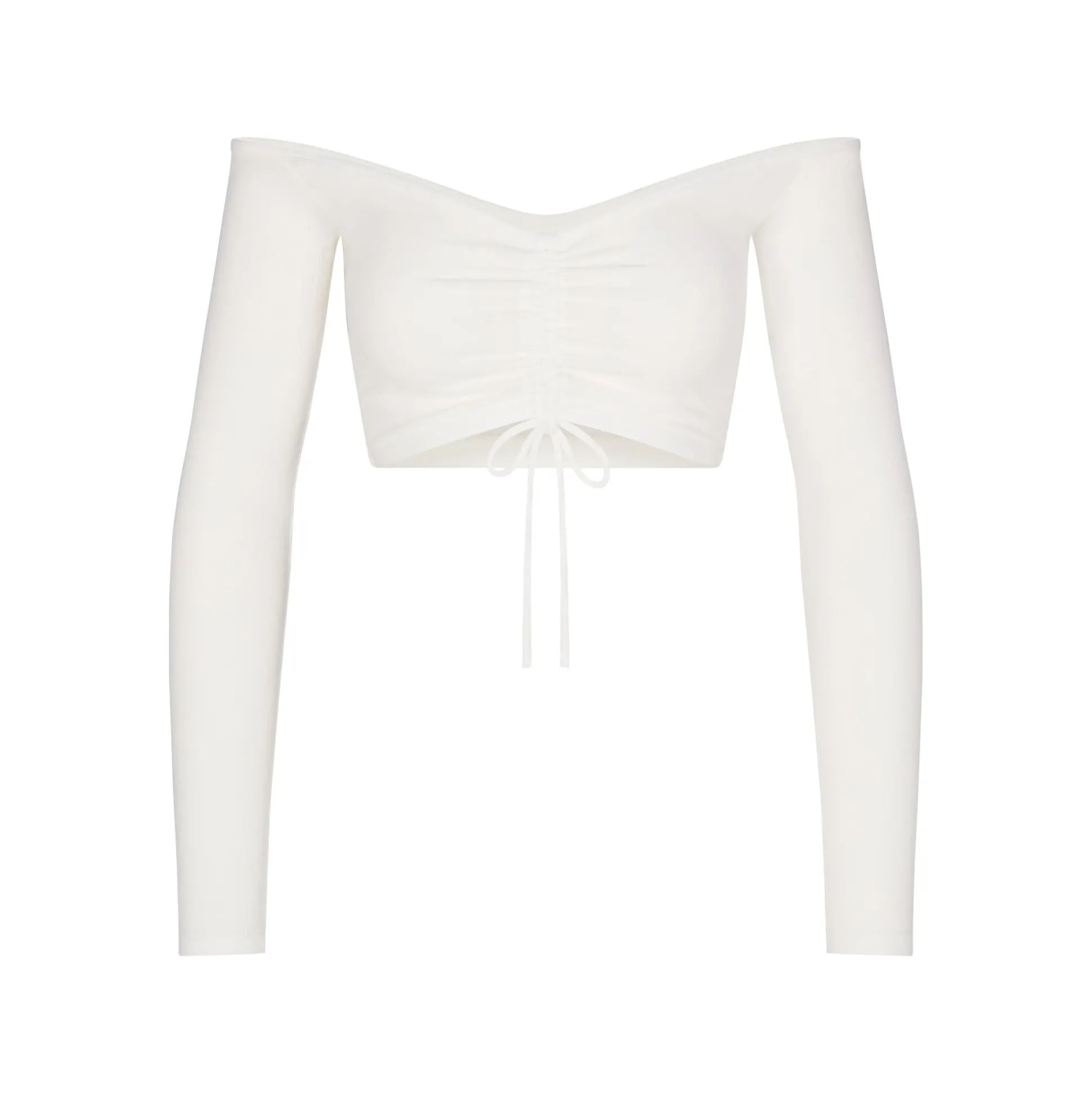 SOFT LOUNGE RUCHED LONG SLEEVE CROP TOP | MARBLE