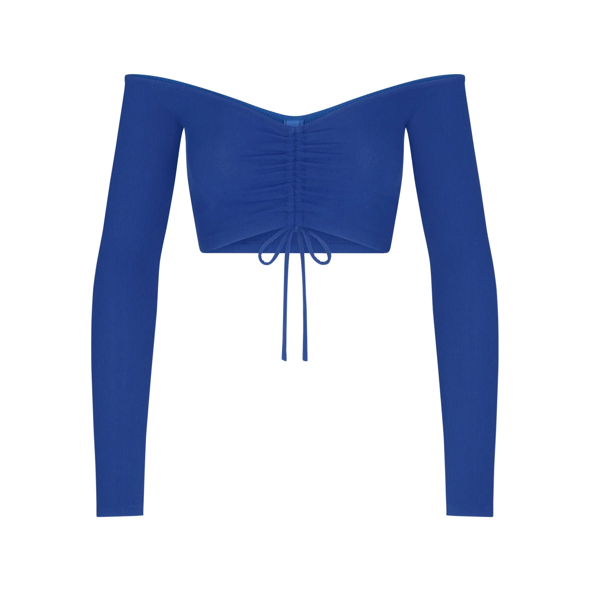 SOFT LOUNGE RUCHED LONG SLEEVE CROP TOP | COBALT