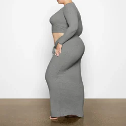 SOFT LOUNGE RUCHED LONG SKIRT | HEATHER GREY
