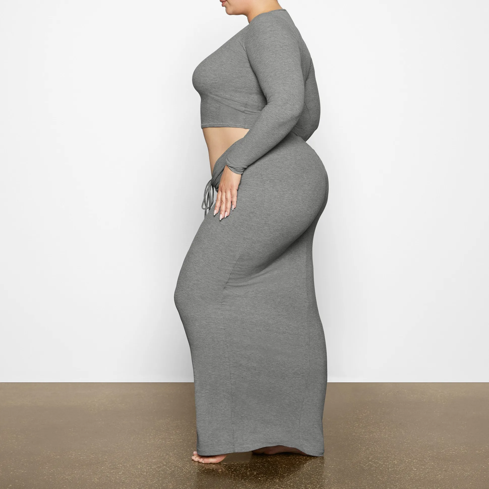 SOFT LOUNGE RUCHED LONG SKIRT | HEATHER GREY