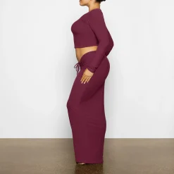 SOFT LOUNGE RUCHED LONG SKIRT | WINE