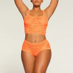 STRETCH LACE BOY SHORT | NEON ORANGE
