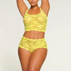 STRETCH LACE BOY SHORT | YELLOW HIGHLIGHTER