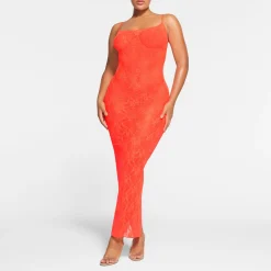 STRETCH LACE CAMI LONG DRESS | SUNSET