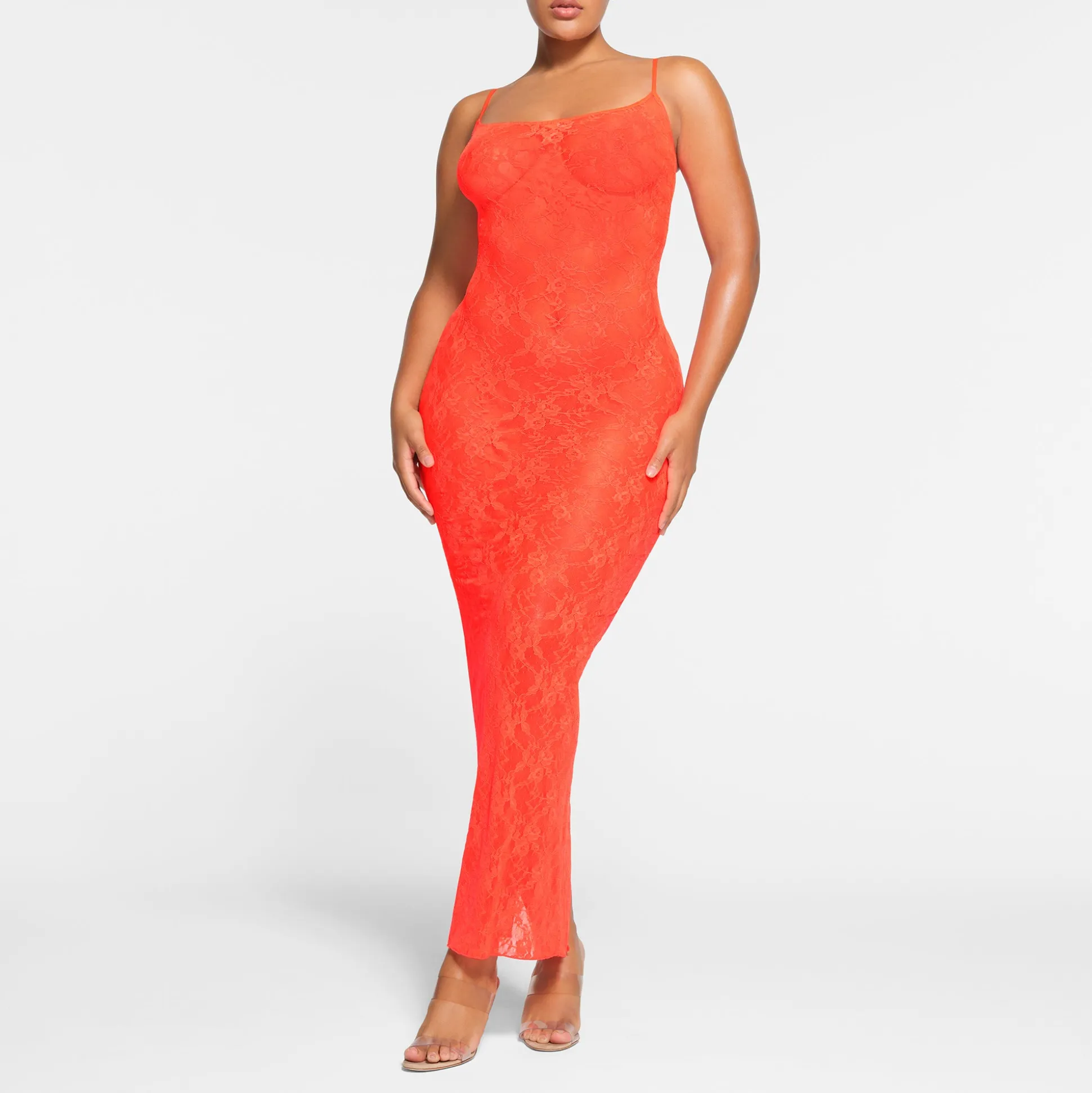 STRETCH LACE CAMI LONG DRESS | SUNSET