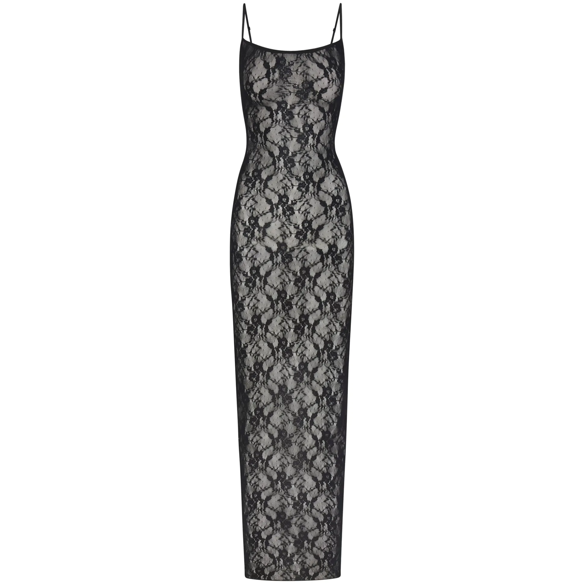 STRETCH LACE CAMI LONG DRESS | ONYX