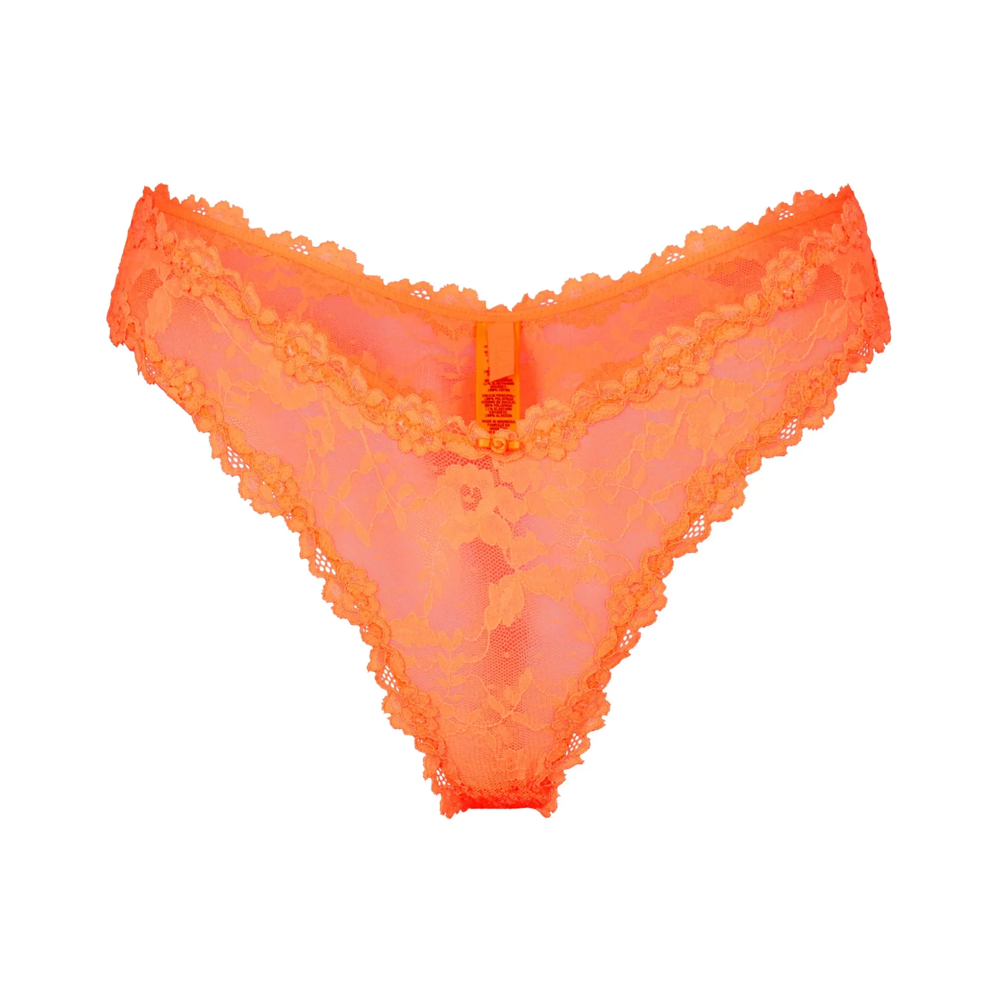 STRETCH LACE DIPPED THONG | NEON ORANGE