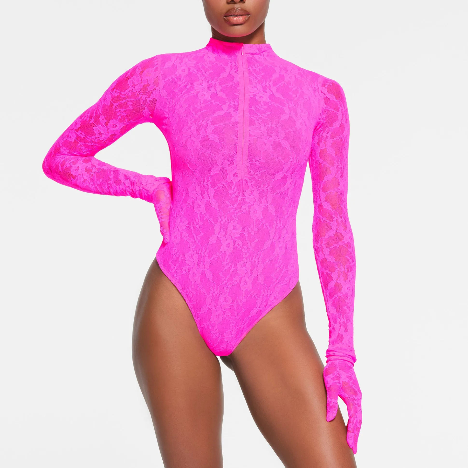 STRETCH LACE GLOVES | NEON PINK