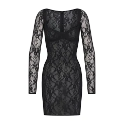 STRETCH LACE LINED LONG SLEEVE UNDERWIRE DRESS | ONYX