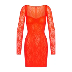 STRETCH LACE LINED LONG SLEEVE UNDERWIRE DRESS | SUNSET