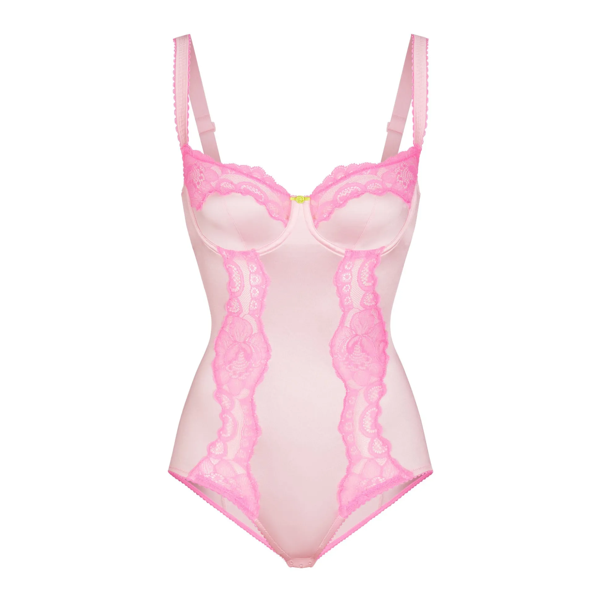 STRETCH SATIN LACE BRIEF BODYSUIT | CHERRY BLOSSOM