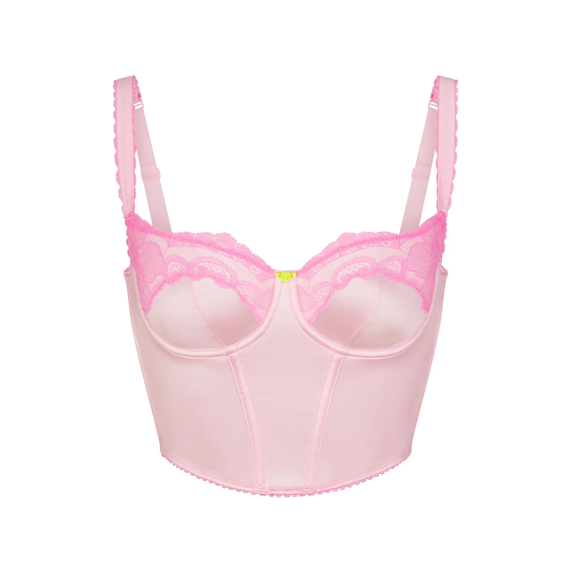 STRETCH SATIN LACE CROPPED CORSET | CHERRY BLOSSOM