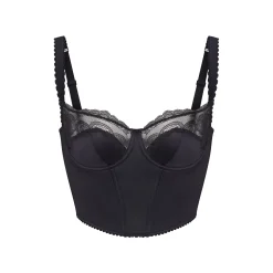 STRETCH SATIN LACE CROPPED CORSET | ONYX