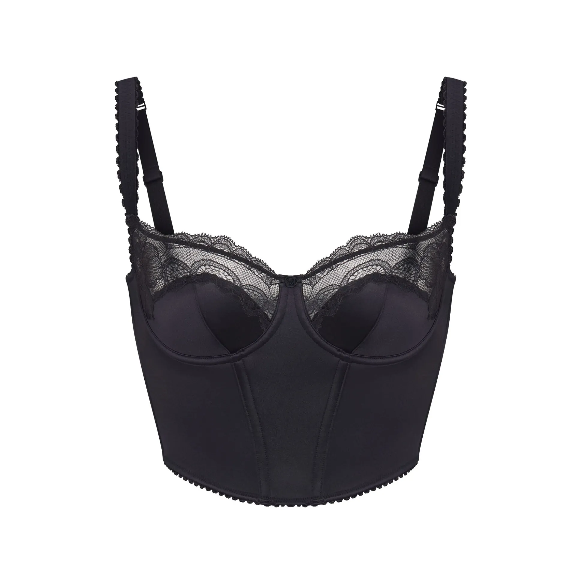 STRETCH SATIN LACE CROPPED CORSET | ONYX
