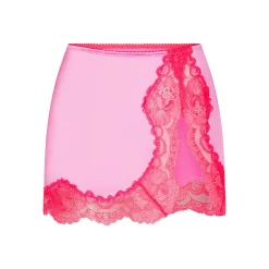 STRETCH SATIN LACE LOW RISE SLIP SKIRT | NEON ORCHID