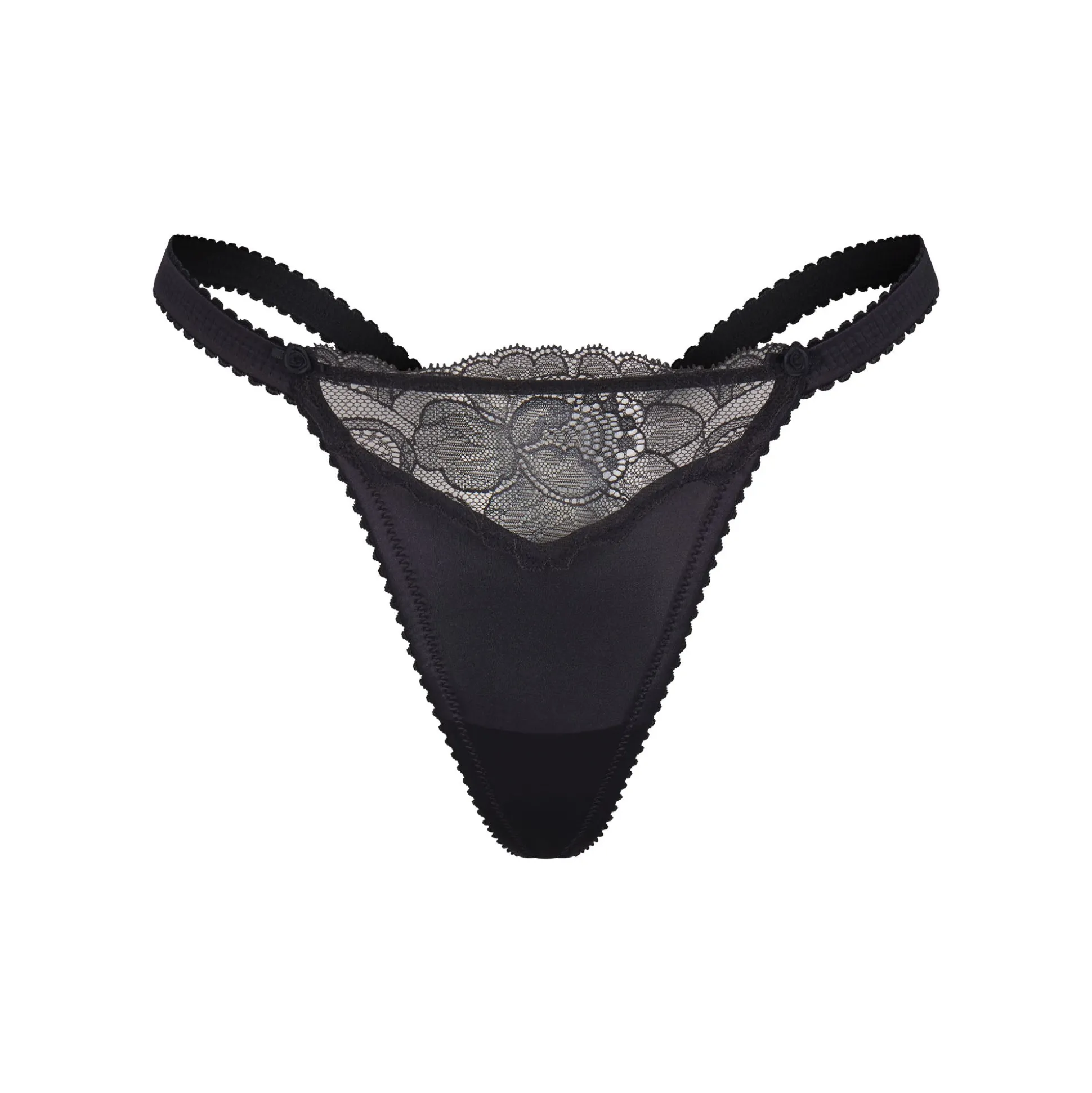 STRETCH SATIN LACE STRING THONG | ONYX