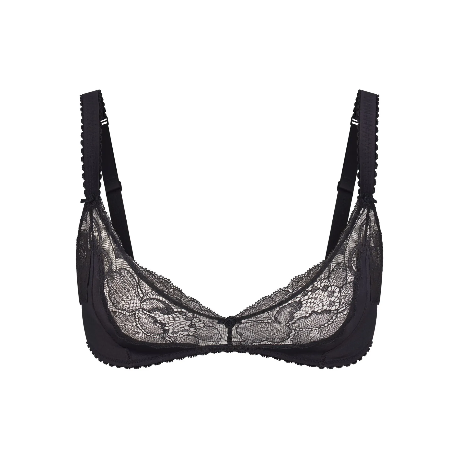 STRETCH SATIN LACE TRIANGLE BRALETTE | ONYX