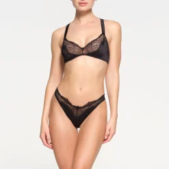STRETCH SATIN LACE TRIANGLE BRALETTE | ONYX
