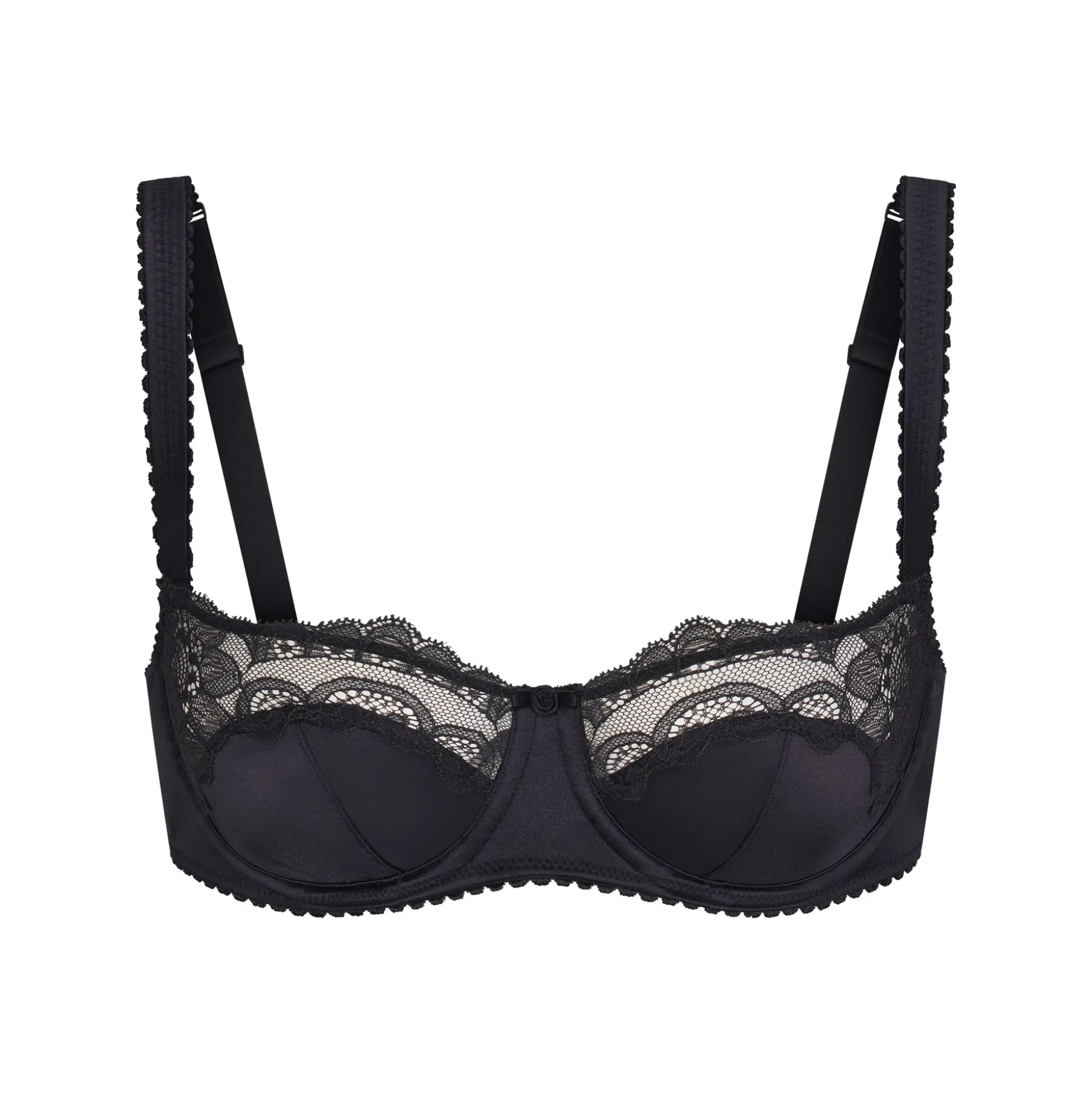 STRETCH SATIN LACE UNLINED BALCONETTE BRA | ONYX