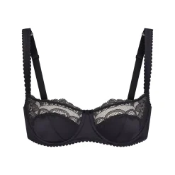 STRETCH SATIN LACE UNLINED BALCONETTE BRA | ONYX