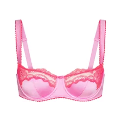STRETCH SATIN LACE UNLINED BALCONETTE BRA | NEON ORCHID
