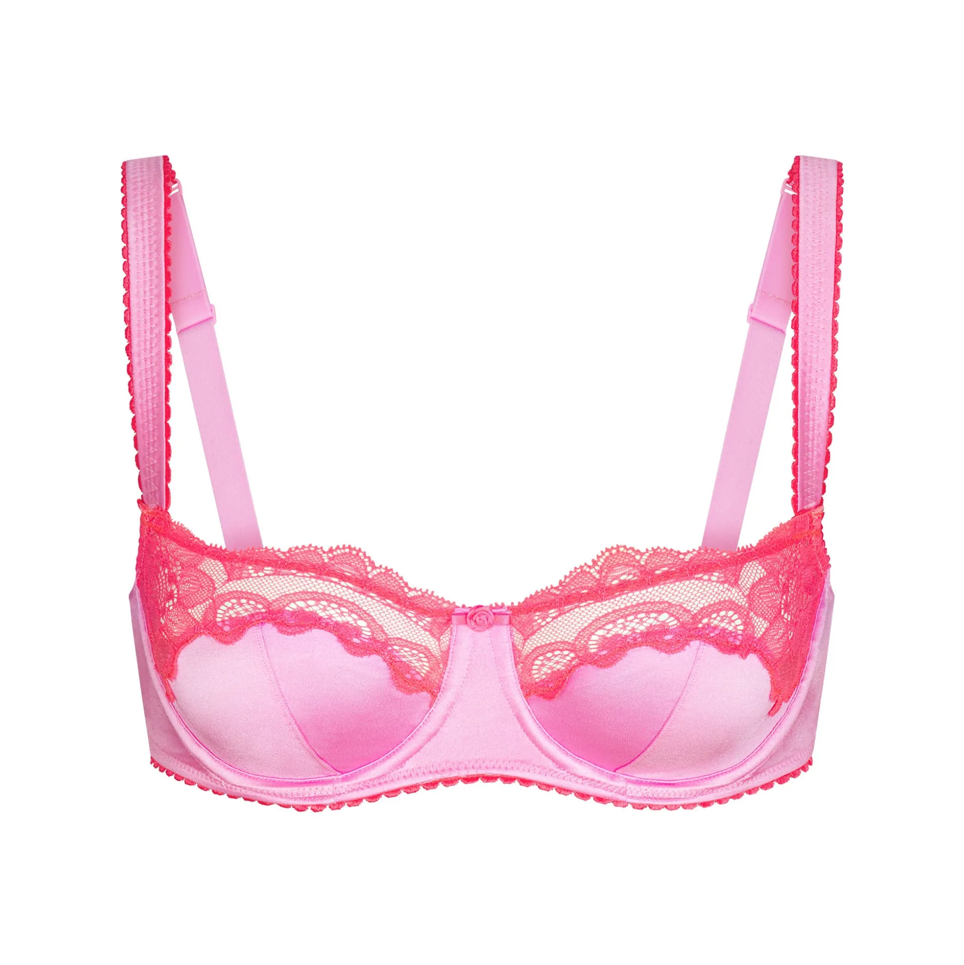 STRETCH SATIN LACE UNLINED BALCONETTE BRA | NEON ORCHID
