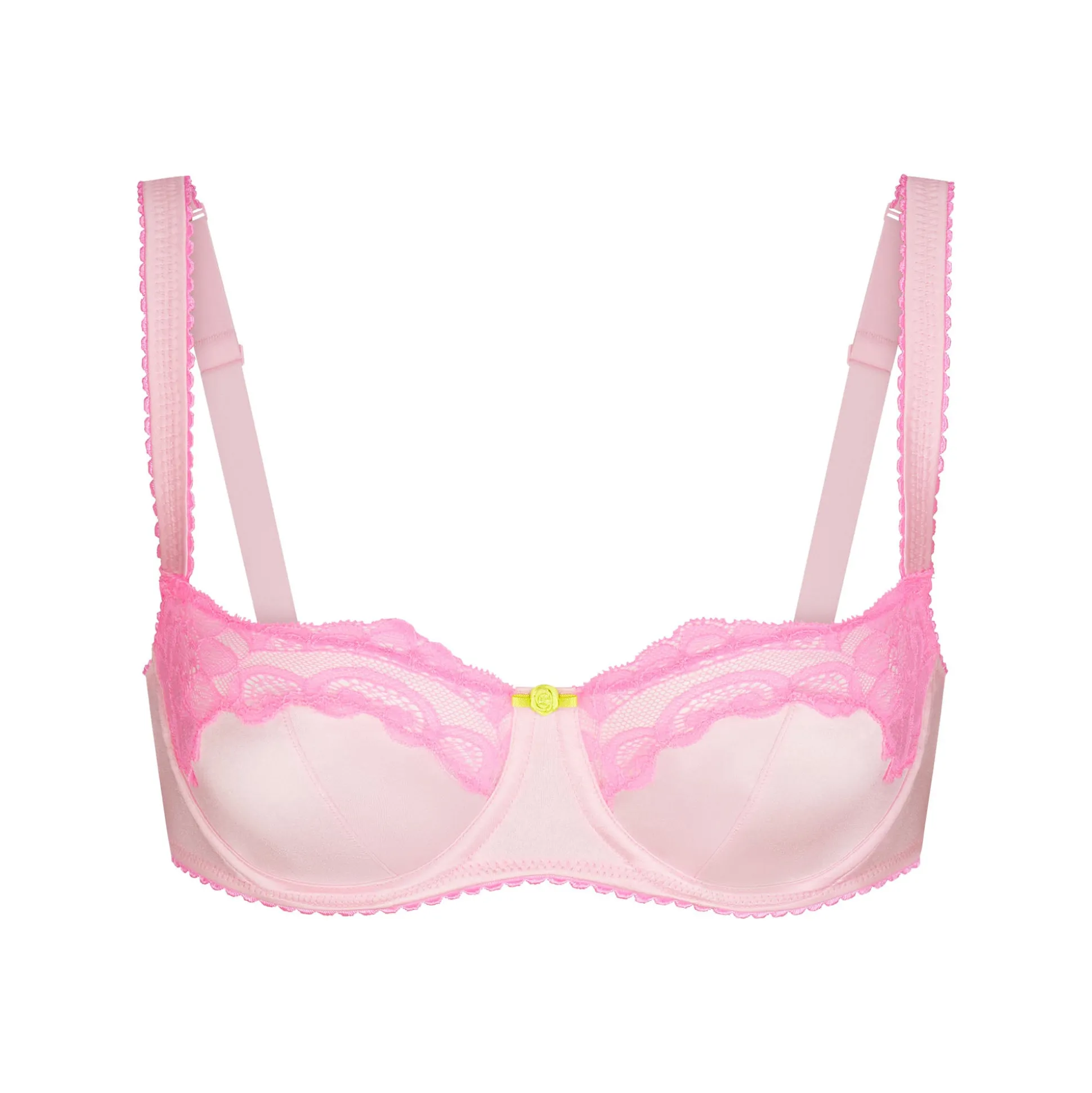 STRETCH SATIN LACE UNLINED BALCONETTE BRA | CHERRY BLOSSOM