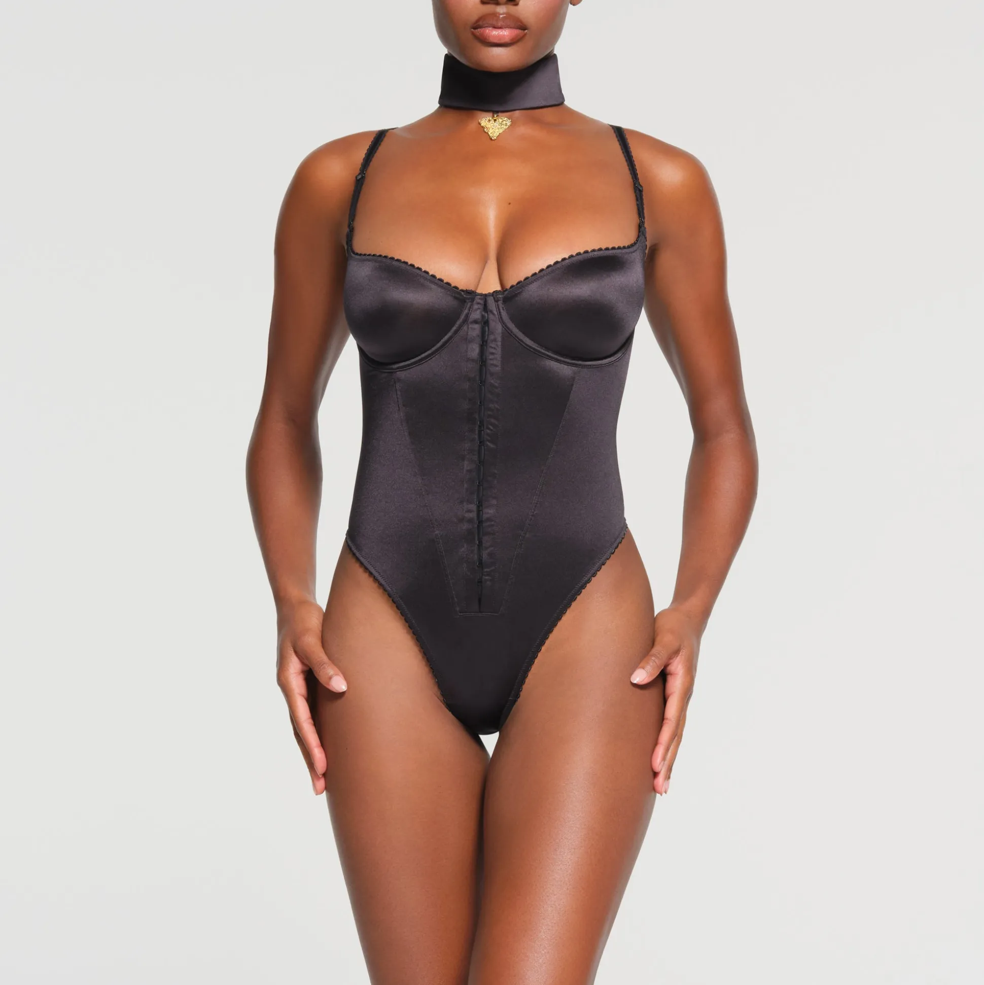 STRETCH SATIN PENDANT BODYSUIT | ONYX