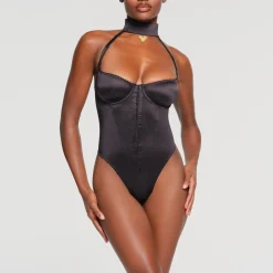 STRETCH SATIN PENDANT BODYSUIT | ONYX