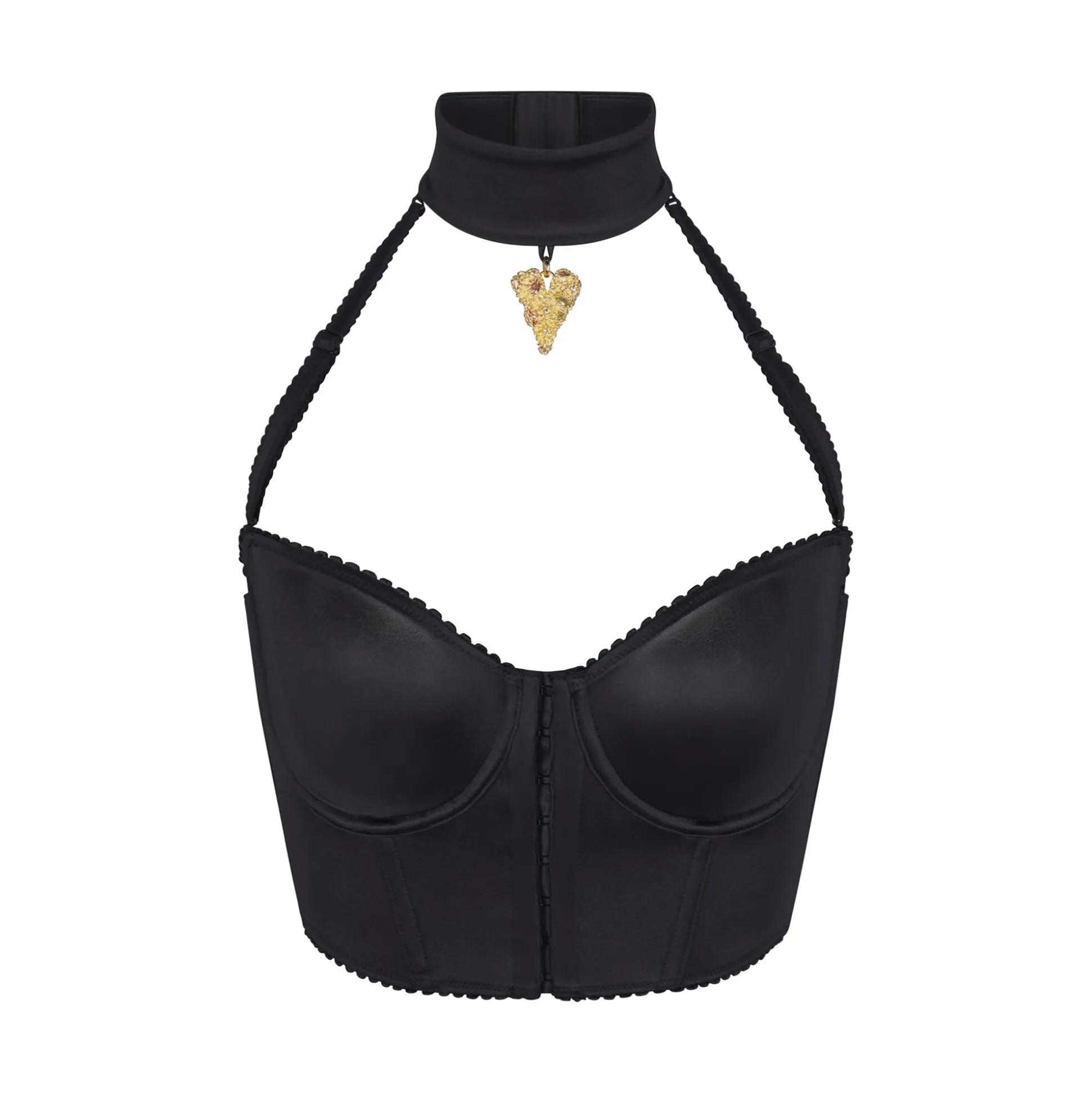 STRETCH SATIN PENDANT CROPPED CORSET | ONYX