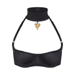 STRETCH SATIN PENDANT UNLINED SCOOP BRA | ONYX