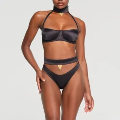 STRETCH SATIN PENDANT UNLINED SCOOP BRA | ONYX