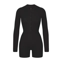 WAFFLE BUTTON UP HENLEY ONESIE | ASH