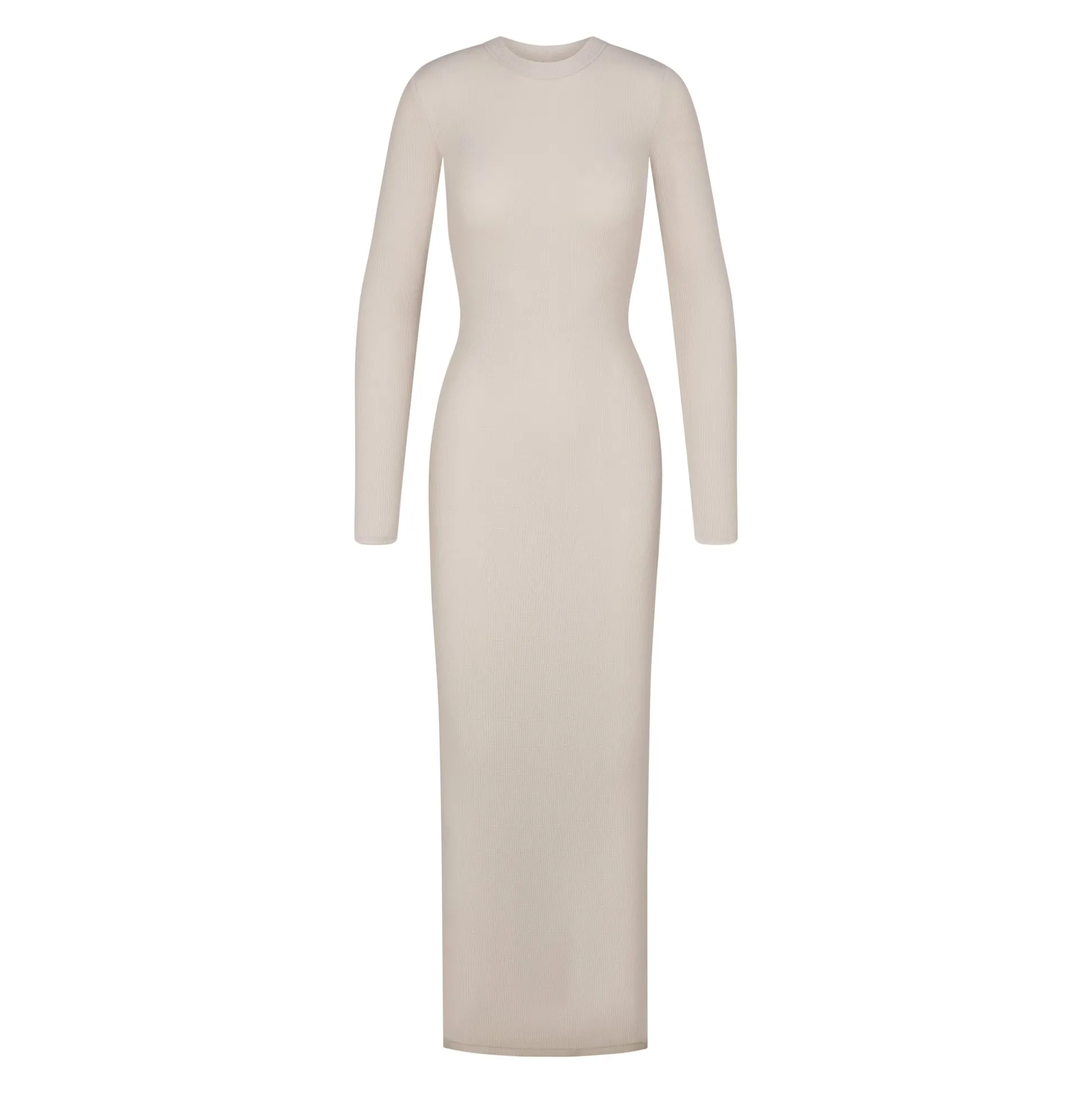 WAFFLE CREW NECK LONG DRESS | STONE