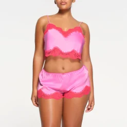 WOVEN SHINE LACE CAMI | NEON ORCHID