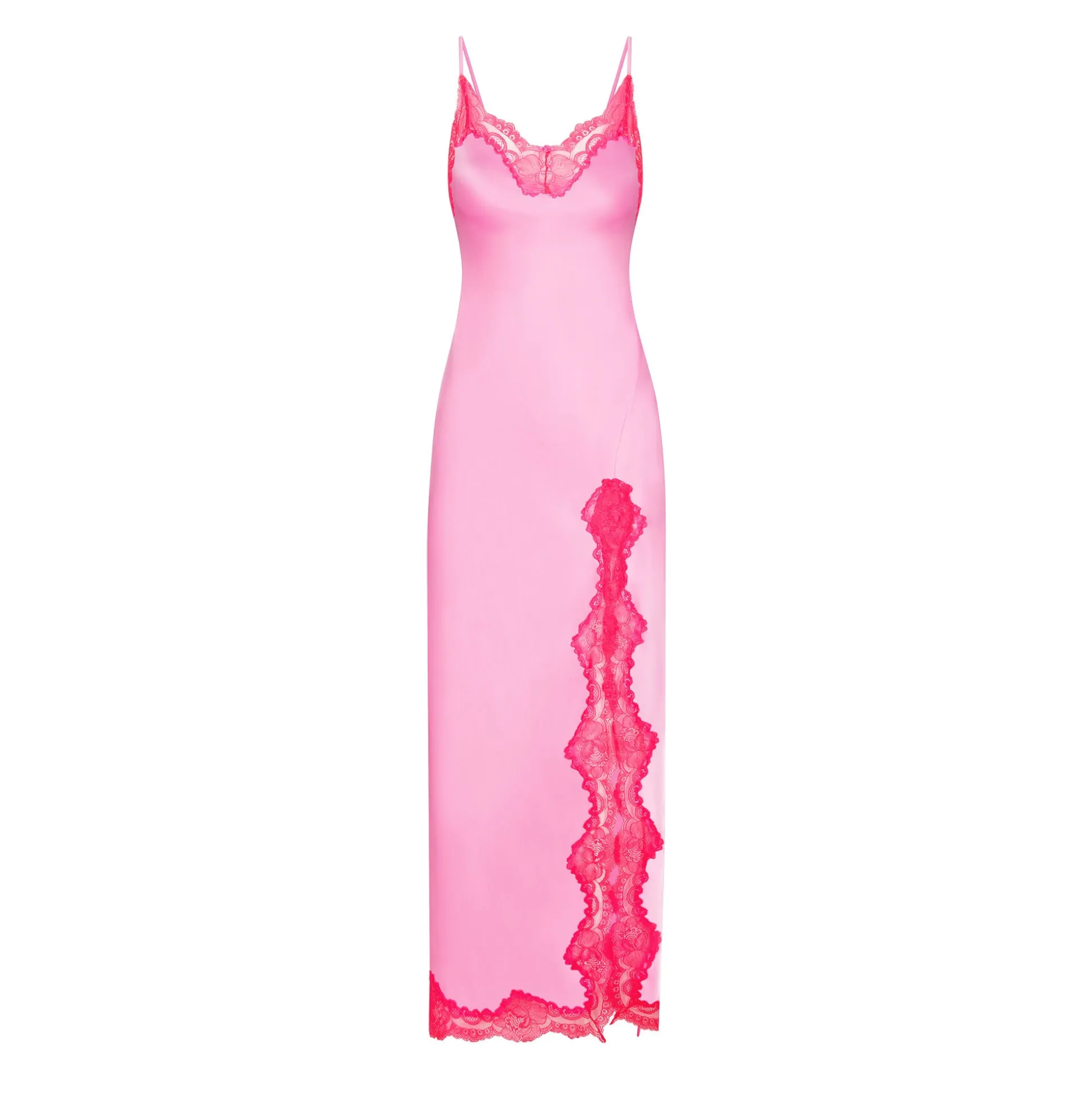 WOVEN SHINE LACE LONG DRESS | NEON ORCHID