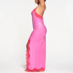 WOVEN SHINE LACE LONG DRESS | NEON ORCHID