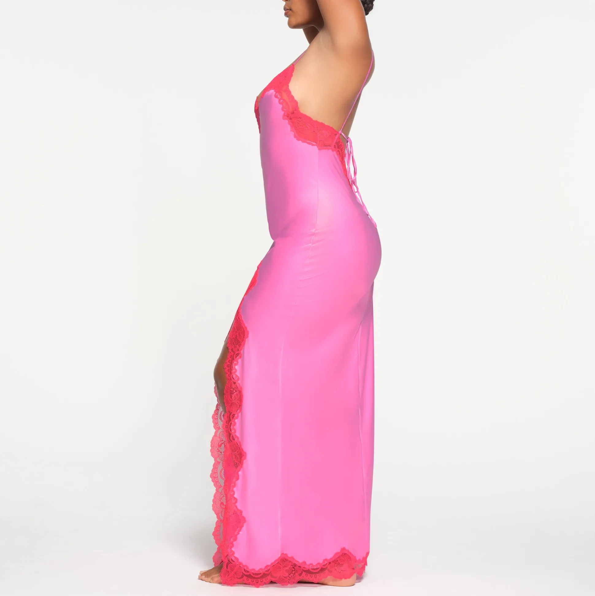 WOVEN SHINE LACE LONG DRESS | NEON ORCHID