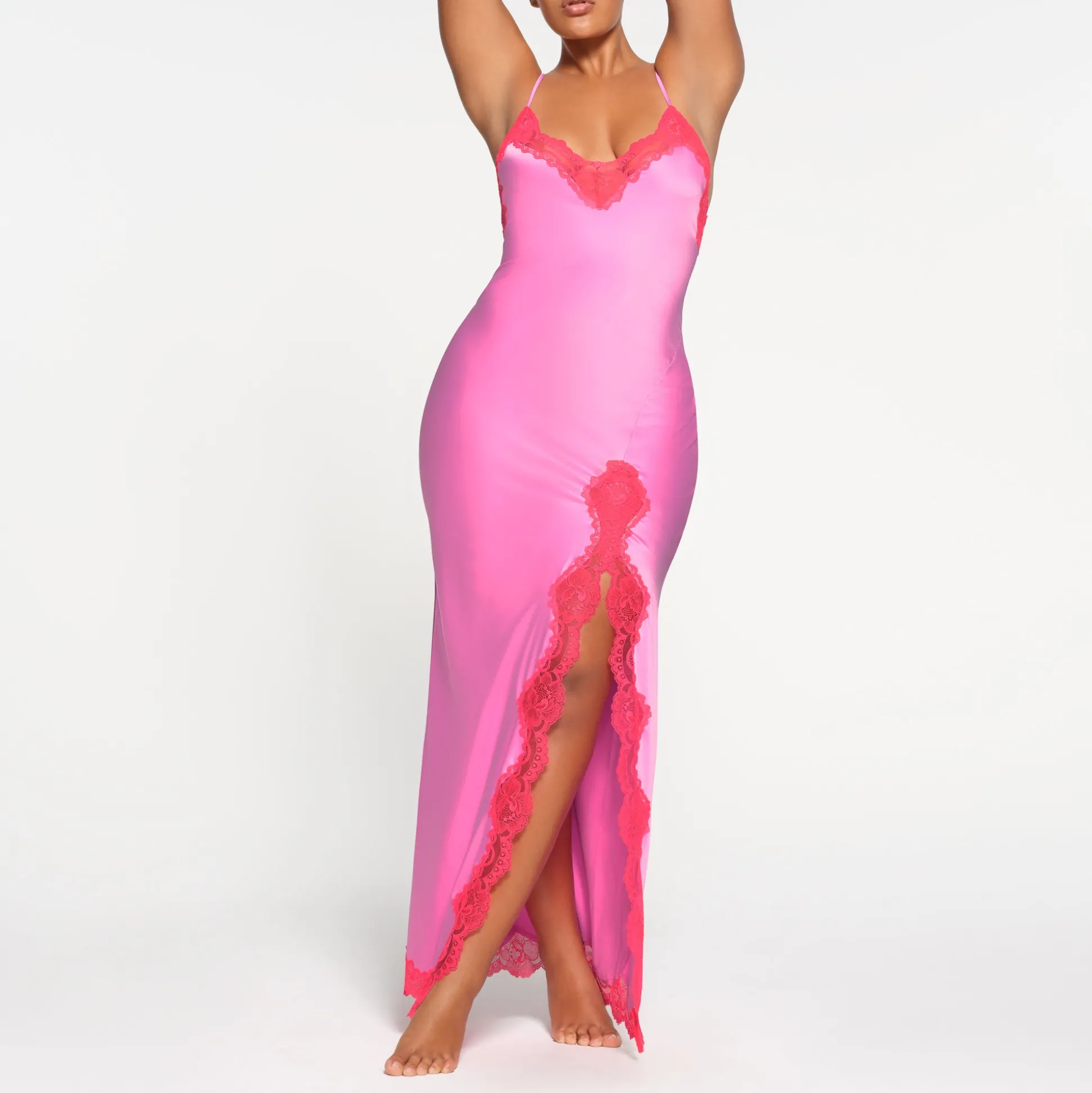 WOVEN SHINE LACE LONG DRESS | NEON ORCHID