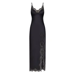 WOVEN SHINE LACE LONG DRESS | ONYX