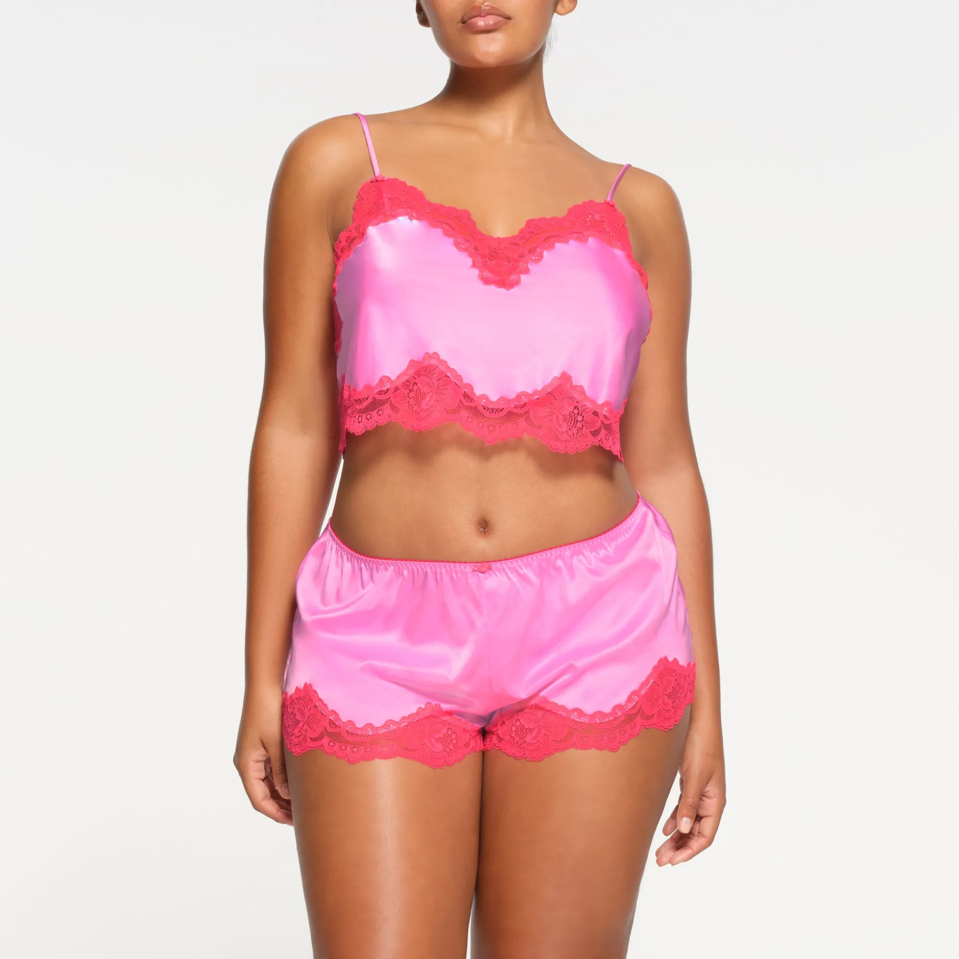 WOVEN SHINE LACE TAP SHORT | NEON ORCHID