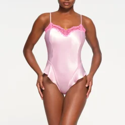 WOVEN SHINE LACE TEDDY | CHERRY BLOSSOM