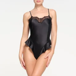 WOVEN SHINE LACE TEDDY | ONYX